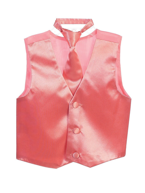 Tip Top Kids Little Boys Coral Three Button Satin Vest Tie 2 Pc Set 2-6 - SophiasStyle.com